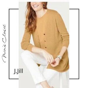 J.JILL Linen Blend 3 Button Sweater - Camel Brown - Size: L